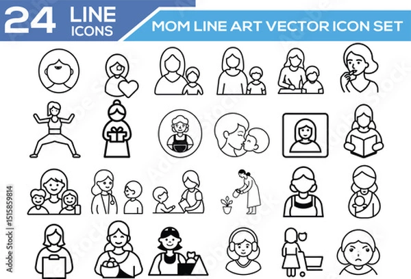 Fototapeta Mom Line Art Vector Icon Set