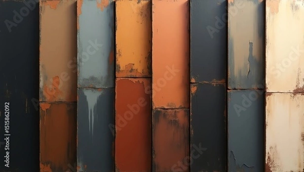 Obraz Textured Panels with Weathered Appearance Displaying Various Earth Tones