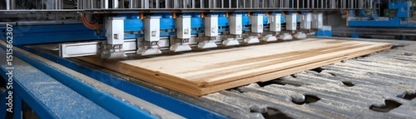 Obraz Modern industrial woodworking machine cutting plywood sheets efficiently.