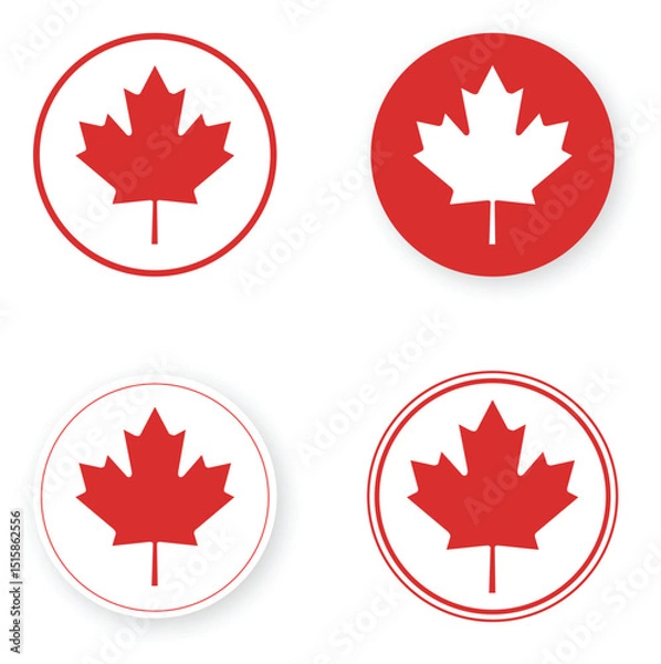 Fototapeta Set of Maple Leaf Icons – Canada Day Badge Collection (Vector)