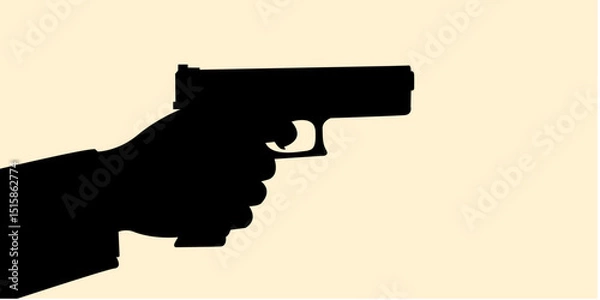 Fototapeta Silhouette of hand holding gun on black concept. Icon of sign shooting area. Vector illustration.