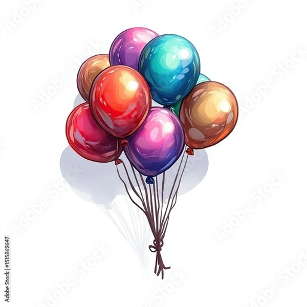 Fototapeta Colorful bunch of glossy balloons tied together