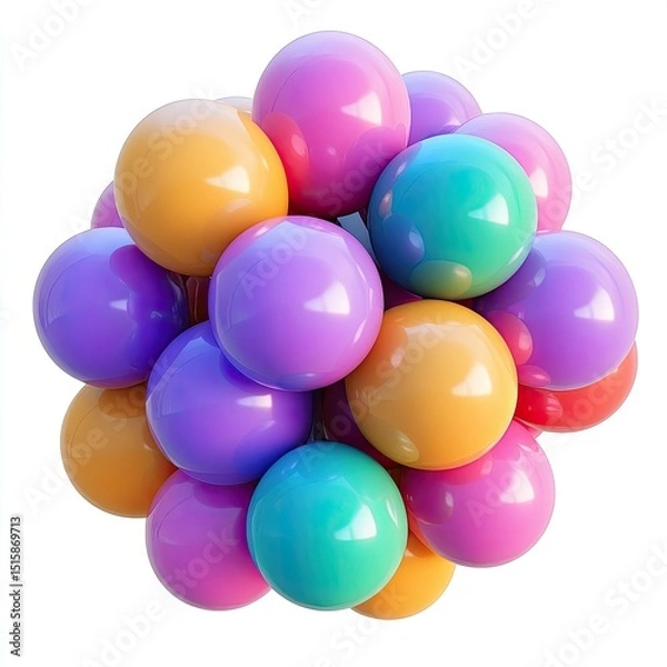 Fototapeta Cluster of colorful glossy spheres