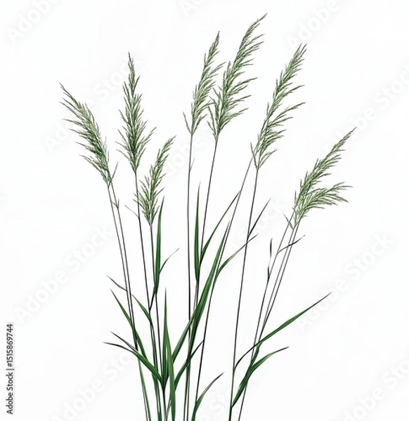 Obraz Green grass tufts against white background