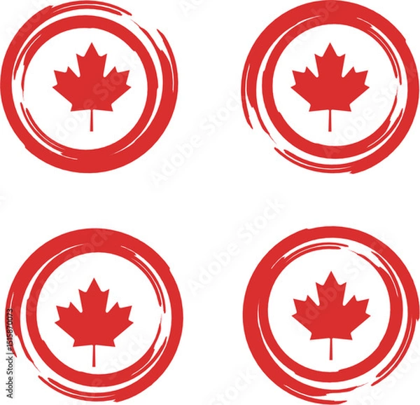 Fototapeta Brush Stroke Maple Leaf Badge Set – Canada Day Vector Icons