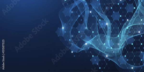 Obraz Molecular abstract structure and genetic engineering DNA. Healthcare and medicine background concept. Scientific research background. Wave flow. Innovation pattern. Vector illustration.