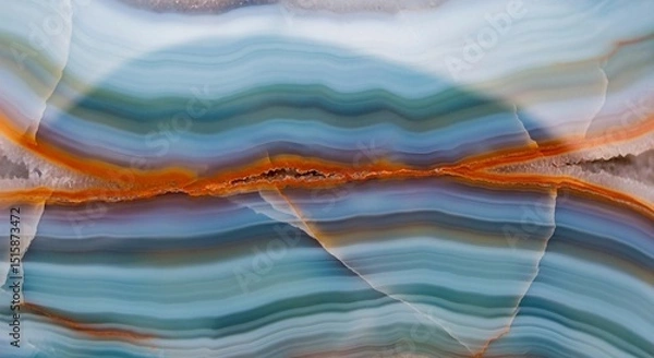 Obraz Stunning natural art from an agate stone with fluid blue and warm orange patterns.
