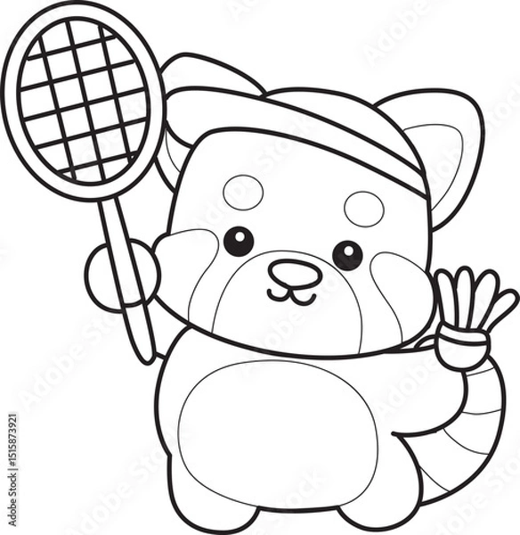 Fototapeta Coloring pages of Icon of funny red panda sticker elements.