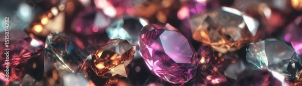 Obraz Colorful gemstones arranged in a sparkling display, white isolate background.
