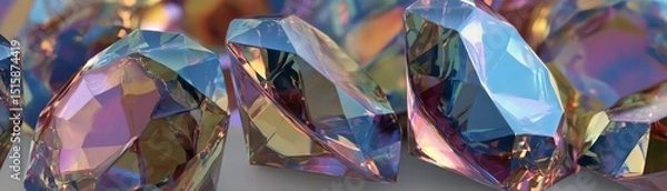 Obraz Colorful gemstones with reflective surfaces, white isolate background