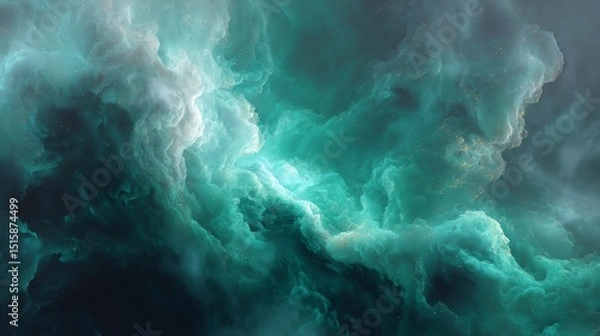 Obraz Abstract cloud formations with hues of green and blue, atmospheric and mesmerizing.