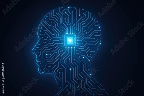 Fototapeta Artificial intelligence circuit board human head