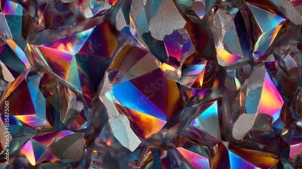 Obraz Colorful crystal close-up with light reflections and intricate patterns.
