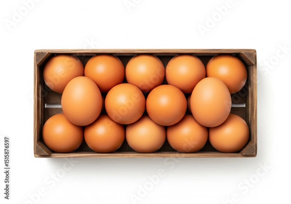 Fototapeta Dozen Brown Eggs in a Wooden Crate