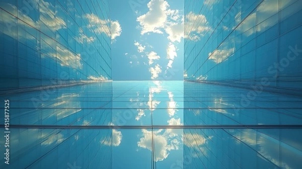 Fototapeta Modern Skyscraper Reflection: A Symphony of Blue and Sky