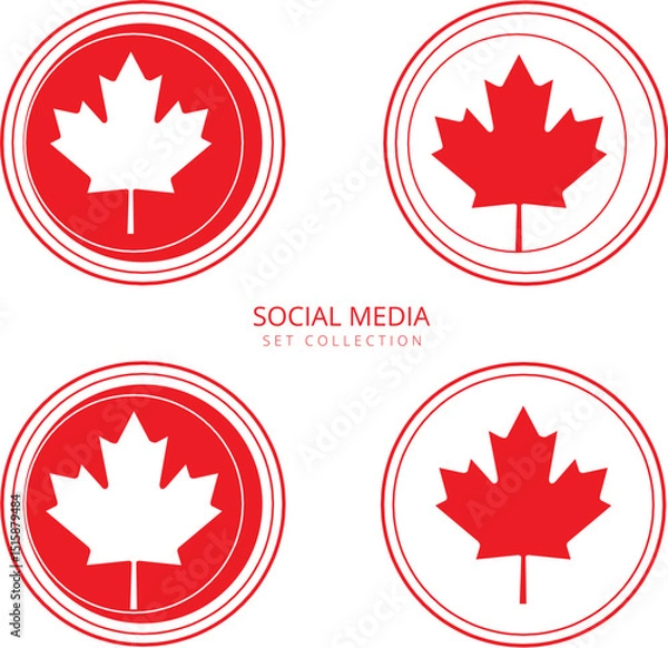 Fototapeta Modern and minimal maple leaf vector icons designed for social media branding, patriotic posts, and Canada Day celebrations.