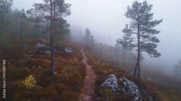 Fototapeta Misty Mountain Trail: A Serene Autumn Hike