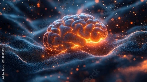 Fototapeta Illuminated Mind: A Glowing Brain in a Cosmic Landscape
