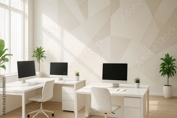Fototapeta Modern minimalist office workspace design two desks