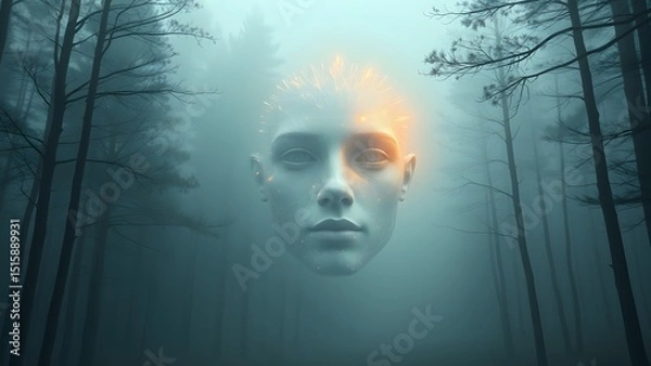 Fototapeta Portrait of a supernatural figure in a dark forest