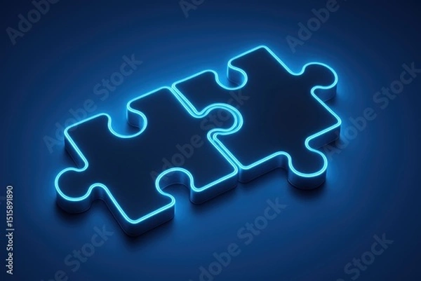 Obraz Neon glowing puzzle pieces teamwork collaboration