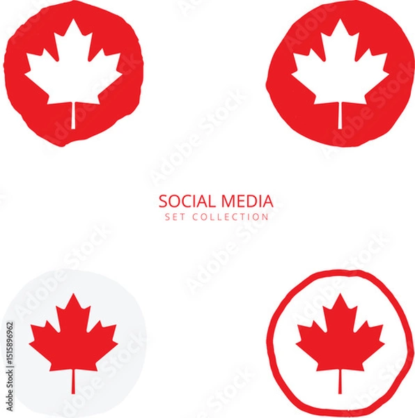 Fototapeta Artistic hand-drawn style maple leaf badge set in bold red and white, designed for Canada Day graphics, stickers, and social media content. 