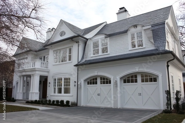 Obraz Classic two-story house design with a charming facade and practical garage doors.