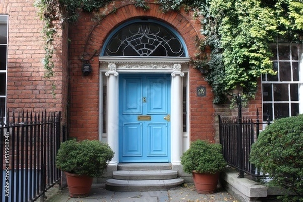 Obraz Home entrance with a blue door, enhancing the welcoming feel of the property's facade.