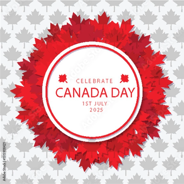 Fototapeta Canada Day 2025 Celebration Poster with Maple Leaf Wreath – Vector Design