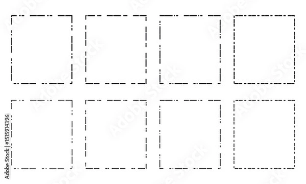 Obraz Set of rectangle shapes with dashed lines. Dotted geometric figures isolated on white background. Cut here pictograms for paper coupons or sale tags. Vector outline illustration
