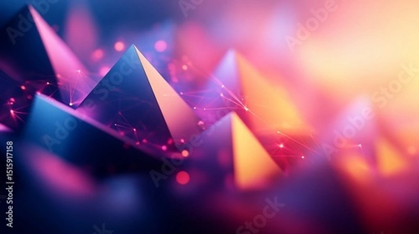 Fototapeta Abstract network with geometric shapes connected by lines and dots glowing