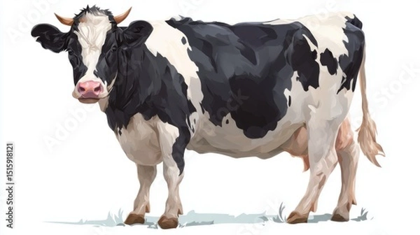Fototapeta Illustration of a black and white cow.  A stylized drawing of a cow