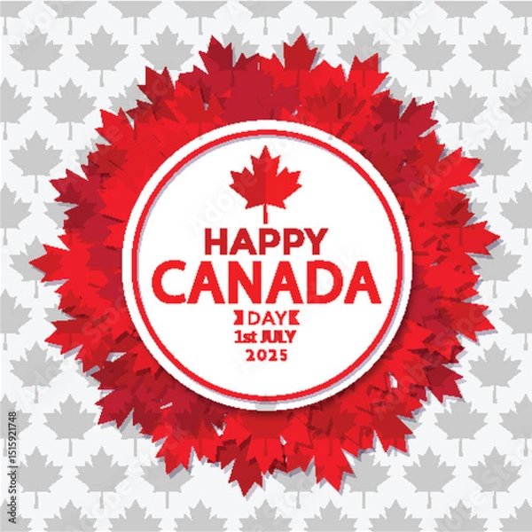 Fototapeta Happy Canada Day 2025 Poster with Maple Leaf Wreath – Vector Celebration Template