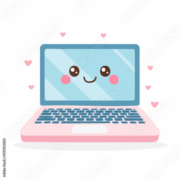 Fototapeta A cartoon kids’ laptop with a smiling face and rounded keyboard