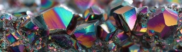 Obraz Colorful crystals with iridescent surfaces, showcasing unique geometric shapes.