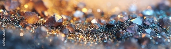 Obraz Colorful gemstones glistening on a dark surface with sparkles of light.