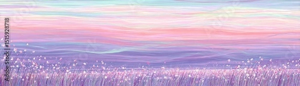 Obraz Pastel sky artwork with gentle waves of color over a serene field.