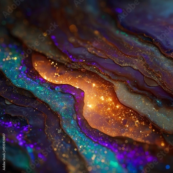 Obraz Abstract colorful layers with glowing elements on a dark background.