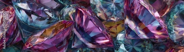 Obraz Colorful abstract gems with various hues, intricate patterns, and reflections.