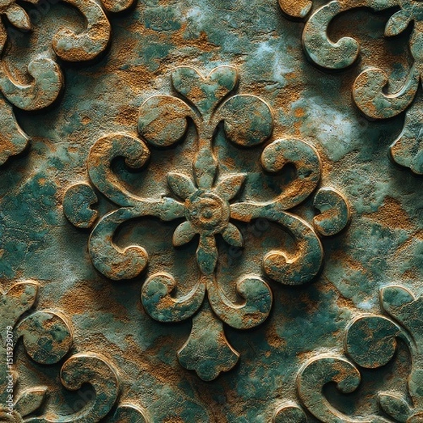 Obraz Intricate vintage decorative pattern with patina, close-up view.