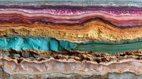 Obraz Colorful geological layers of rock and minerals, showcasing natural beauty.
