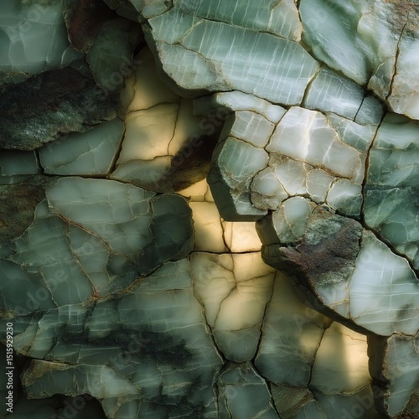 Obraz Close-up of textured green stone surface with intricate patterns, natural beauty.