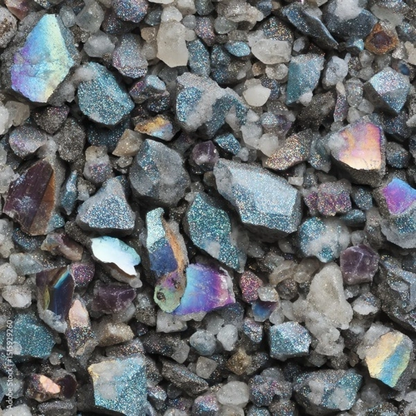 Obraz Colorful mineral stones and crystals scattered on a surface, sparkling under light.