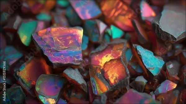 Obraz Colorful mineral stones with iridescent surfaces on a textured background.