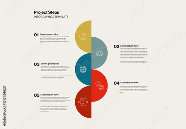 Fototapeta Business Project Steps Infographic Template with Half Circles