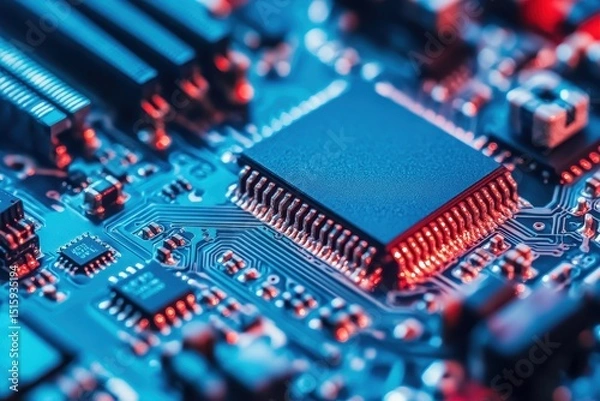 Fototapeta Manufacturing PCB: High-Tech Factory Producing Electronic Components Using CNC Machine