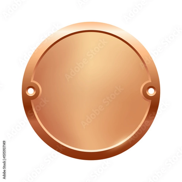 Fototapeta Blank bronze nameplate plaque with screw holes. Metallic round label for engraving, signage, awards, door signs. Realistic vector illustration.
