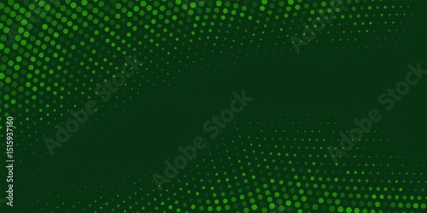 Fototapeta Abstract dark green background. Hexagonal grid with glowing dots and fading effect. Futuristic design for technology, digital themes, or modern presentations. Vector illustration.