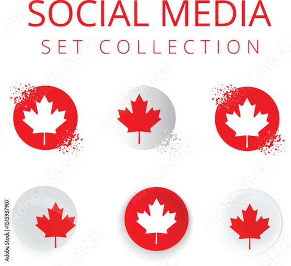 Fototapeta Modern Canada Day Social Media Icon Set – Pixel Burst and Glossy Maple Leaf Badges