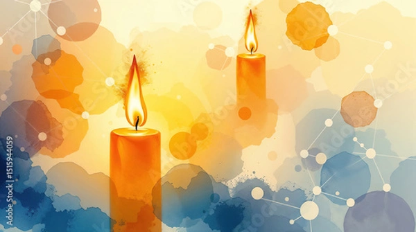 Fototapeta Two candles are lit in a painting with a pastel colored background